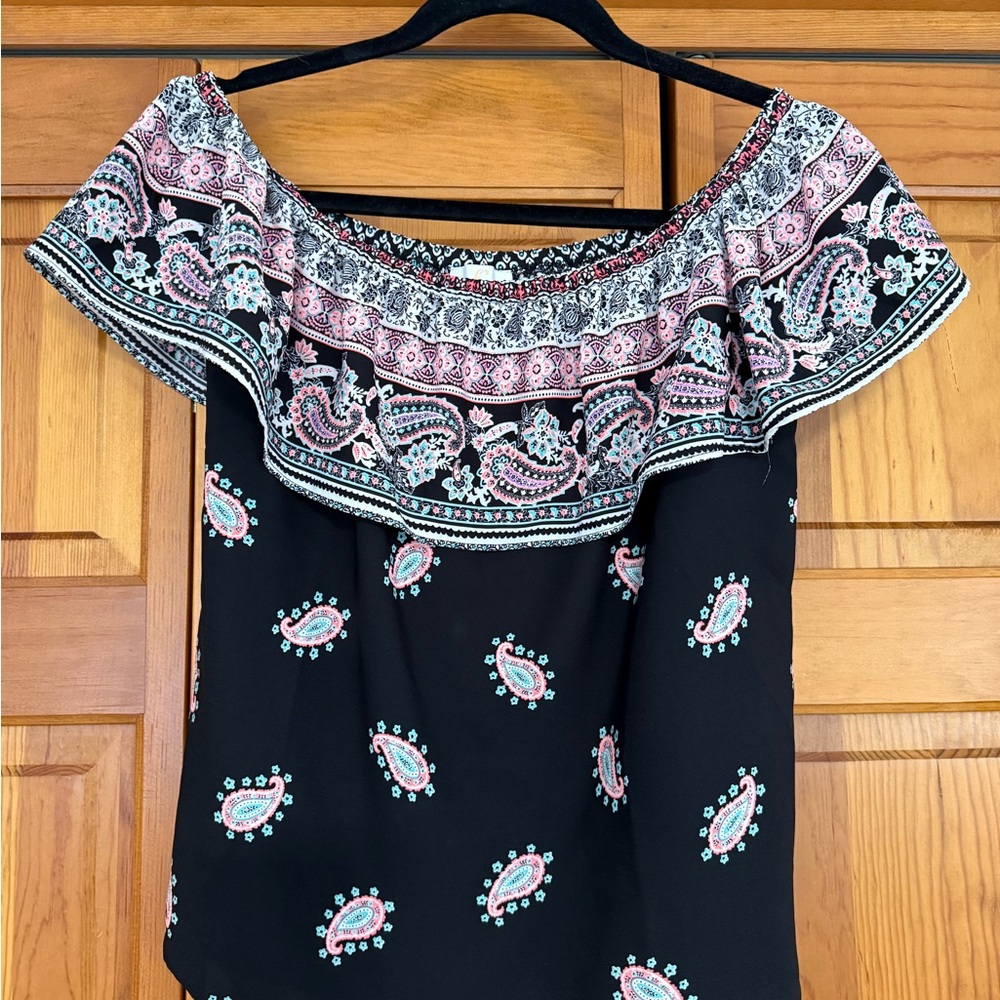 Black Paisley Off-Shoulder Top